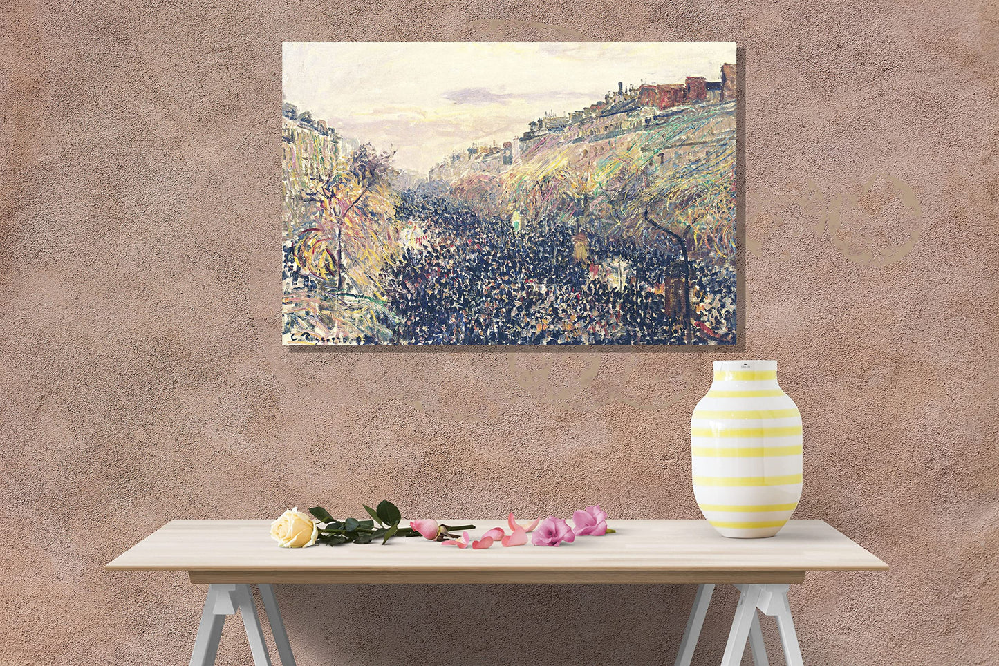 The Boulevard Montmartre at Night By Camille Pissarro Canvas Pictures Framed Prints Wall Art Home Office Work Framed Hanging Artwork Large 86 x 61cm (34 x 24 inches)