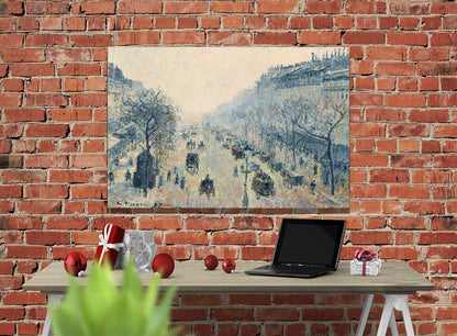 The Boulevard Montmartre at Night By Camille Pissarro Canvas Pictures Framed Prints Wall Art Home Office Work Framed Hanging Artwork Large 86 x 61cm (34 x 24 inches)