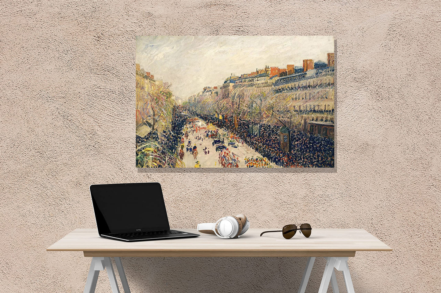 The Boulevard Montmartre at Night By Camille Pissarro Canvas Pictures Framed Prints Wall Art Home Office Work Framed Hanging Artwork Large 86 x 61cm (34 x 24 inches)