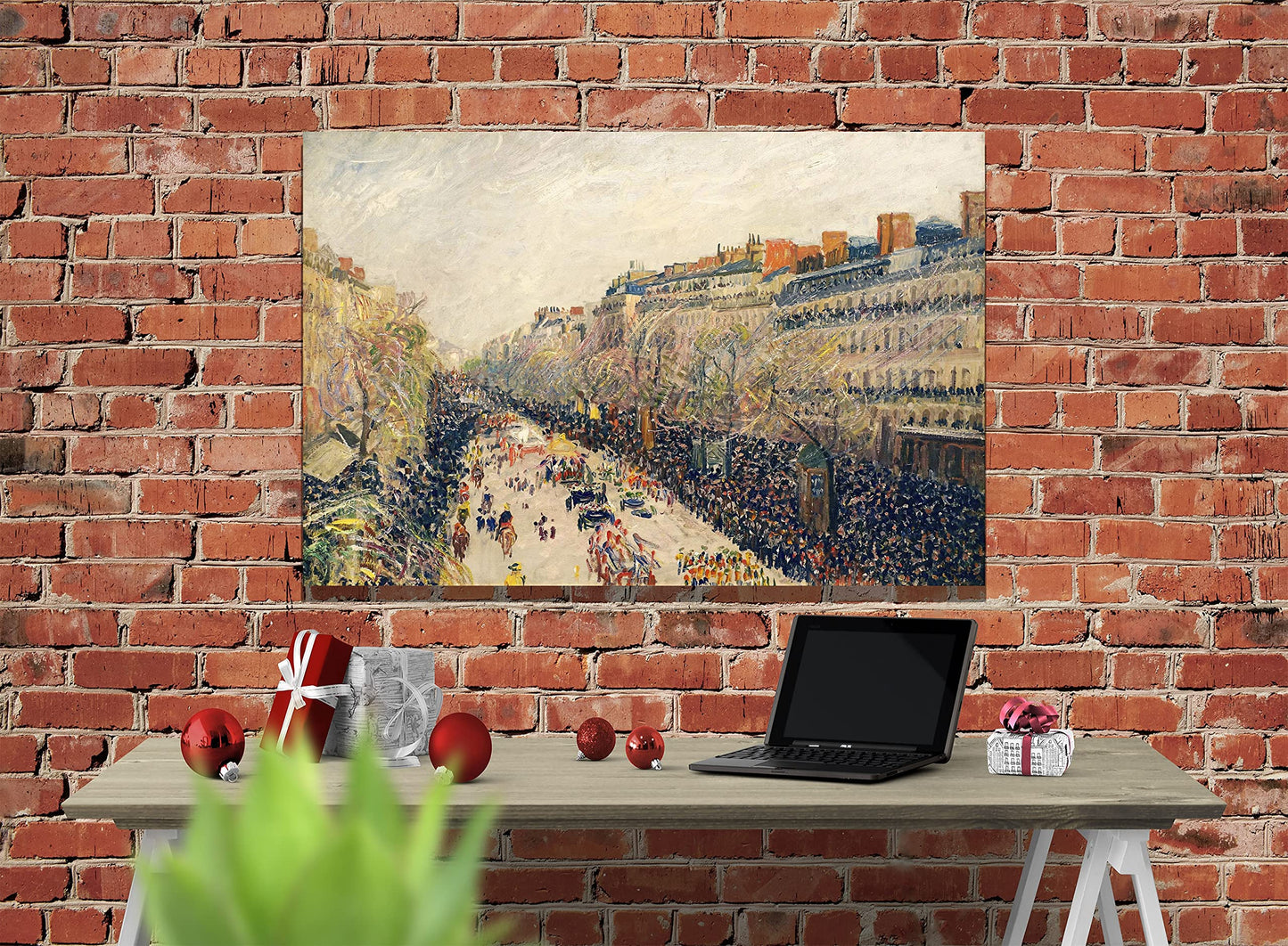 The Boulevard Montmartre at Night By Camille Pissarro Canvas Pictures Framed Prints Wall Art Home Office Work Framed Hanging Artwork Large 86 x 61cm (34 x 24 inches)