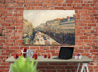 The Boulevard Montmartre at Night By Camille Pissarro Canvas Pictures Framed Prints Wall Art Home Office Work Framed Hanging Artwork Large 86 x 61cm (34 x 24 inches)